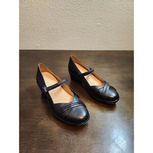 Dr. Comfort Cindee Women's Black Leather Mary Jane Wedge Heel‎ Sandal Size 9.5M